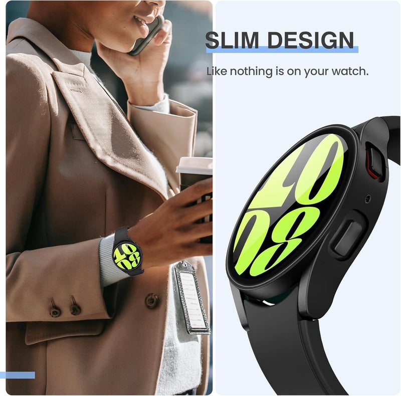 Tensea [2Pack] for Samsung Galaxy Watch 6 2023 Screen Protector Case 40mm Accessories, Protective Face Cover for 40 mm, Hard Bumper Built-in Tempered Glass Film for Women Men (40mm, Matte Black) - Image 4